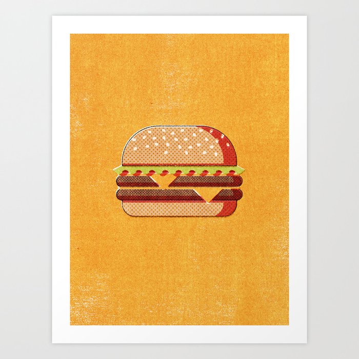 FAST FOOD / Burger Art Print | Graphic-design, Illustration, Graphic, Design, Retro, Vintage, Minimal, Minimalist, Minimalism, Geometric