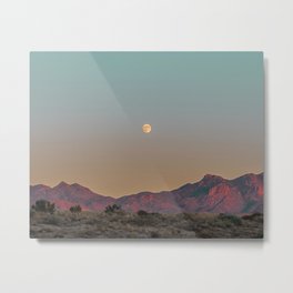 Sunset Moon Ridge // Grainy Red Mountain Range Desert Landscape Photography Yellow Fullmoon Blue Sky Metal Print