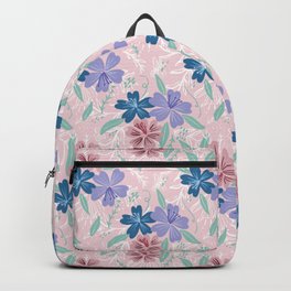 Hibiscus Tropical Pattern - Pink, Periwinkle, Seaglass Backpack