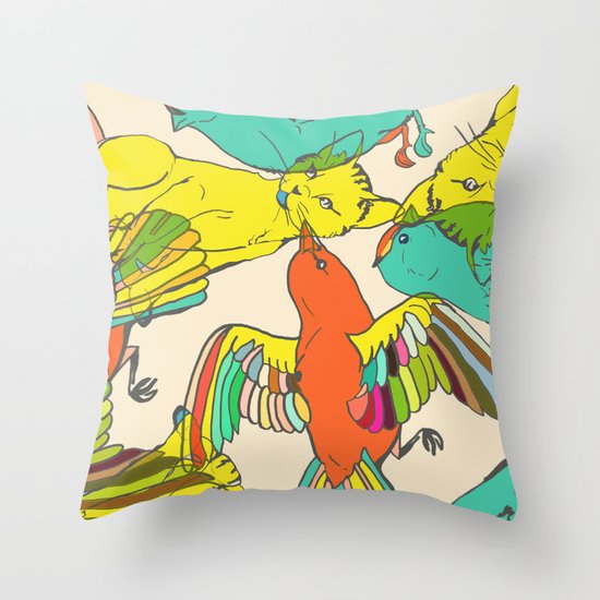 CATS AND BIRDS Throw Pillow