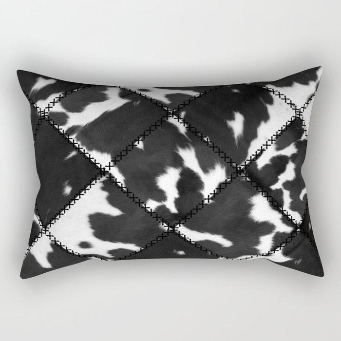 Black and white spotted cowhide made of patches Rectangular Pillow
