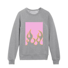 Fire - Colorful Retro Vintage Flame Art Design Pattern in Pink and Yellow Kids Crewneck