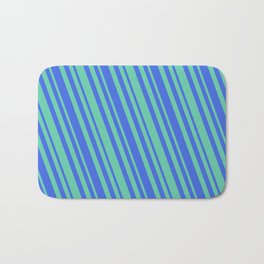 [ Thumbnail: Royal Blue and Aquamarine Colored Stripes/Lines Pattern Bath Mat ]