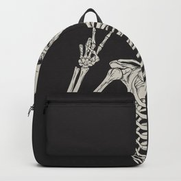 1 Mystic of 94 Magical Mystical Gothic Human Skeleton Giving The Peace Sign Bones Black & White Backpack