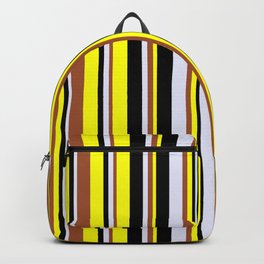 [ Thumbnail: Yellow, Sienna, Lavender, and Black Colored Lines/Stripes Pattern Backpack ]