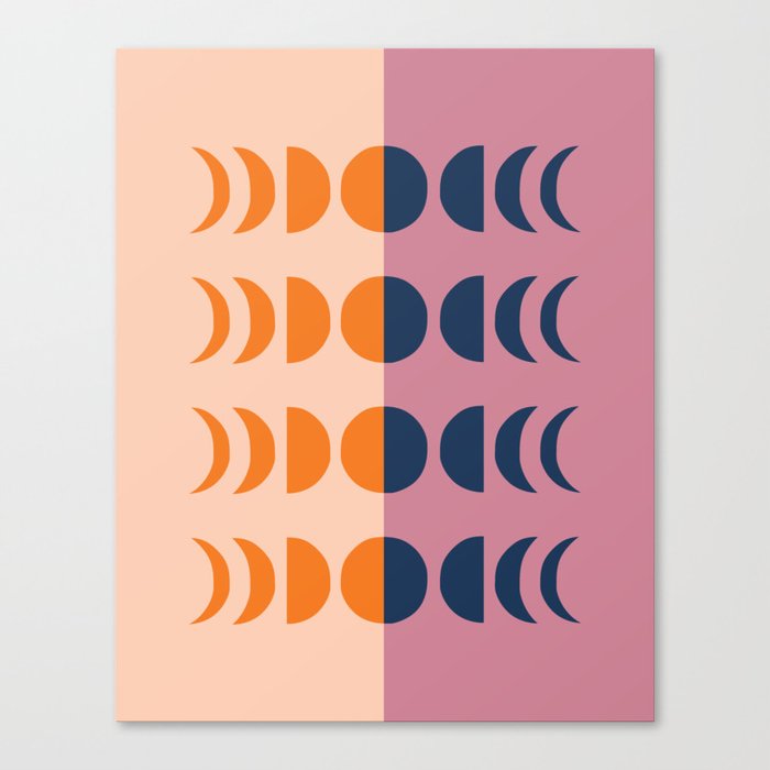 Moon Phases 28 in Navy Mauve Chic Peach Boho Orange Canvas Print