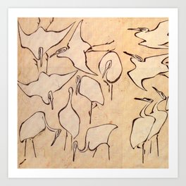 Hokusai, Egrets from Quick Lessons in Simplified Drawing Art Print