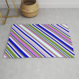 [ Thumbnail: Colorful Light Grey, Green, Orchid, Light Cyan, and Blue Colored Lined/Striped Pattern Rug ]
