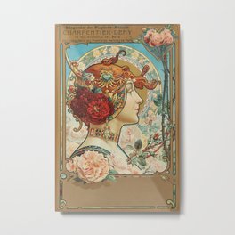 French Art Nouveau Woman Metal Print | Painting, Gorgeous, Europe, Europeanwoman, Roses, Oil, Artnouveau, 1890, Flowers, Artsupplystore 