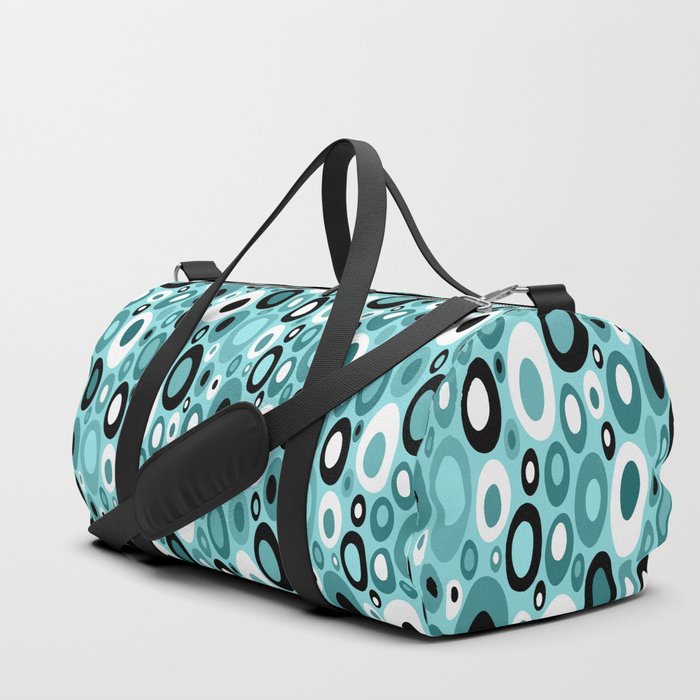 Turquoise Mid Century Geometric Ovals with Black and White Duffle Bag