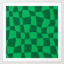 Uneven Distorted Checker Board Pattern, Green Art Print