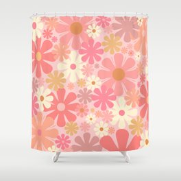 Blush Pink 60s 70s Vintage Flower Power Floral Pattern Shower Curtain