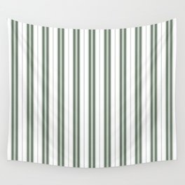 Forest Green and White Vertical Vintage American Country Cabin Ticking Stripe Wall Tapestry