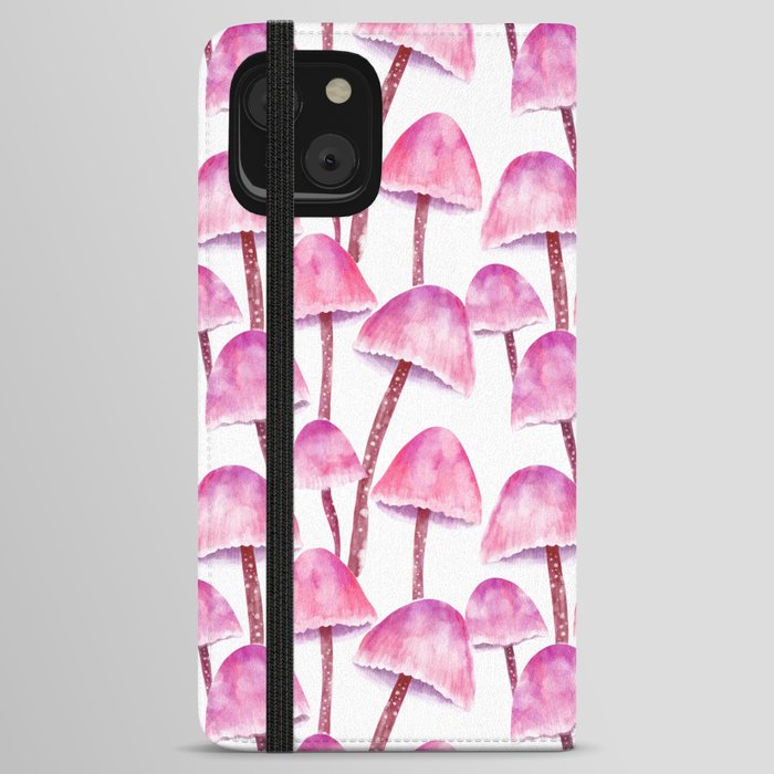 Pink Watercolor Mushrooms iPhone Wallet Case