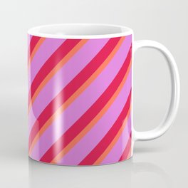[ Thumbnail: Red, Orchid & Crimson Colored Stripes/Lines Pattern Coffee Mug ]