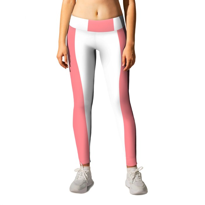 Tulip pink - solid color - white vertical lines pattern Leggings