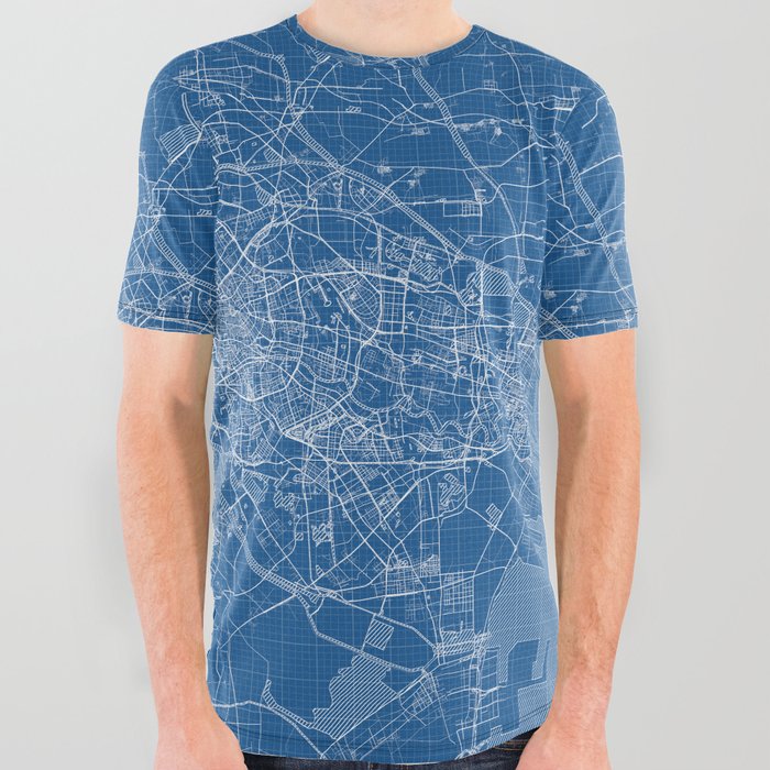 Tianjin City Map of China - Blueprint All Over Graphic Tee