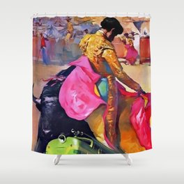 Spanish Railways - Fiestas en Espana Matador and Bull Vintage Travel Advertising Poster Shower Curtain