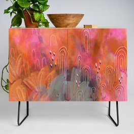 Fuchsia Messy Brushstrokes, Arches Abstract Painting  Credenza