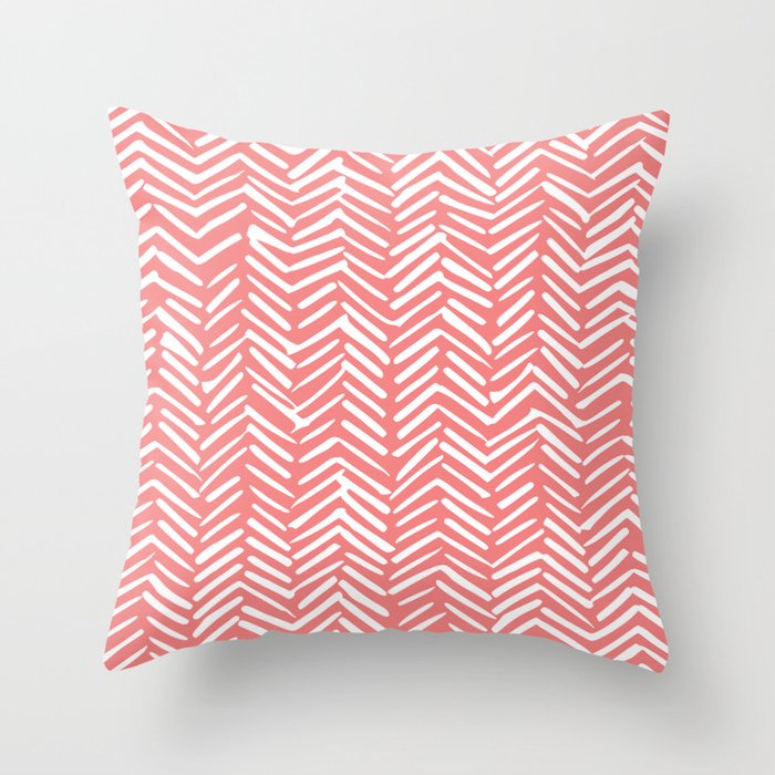 Geometric Art, Herringbone, Coral, Wall Art Boho Throw Pillow