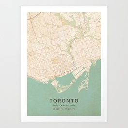 Toronto, Canada - Vintage Map Art Print