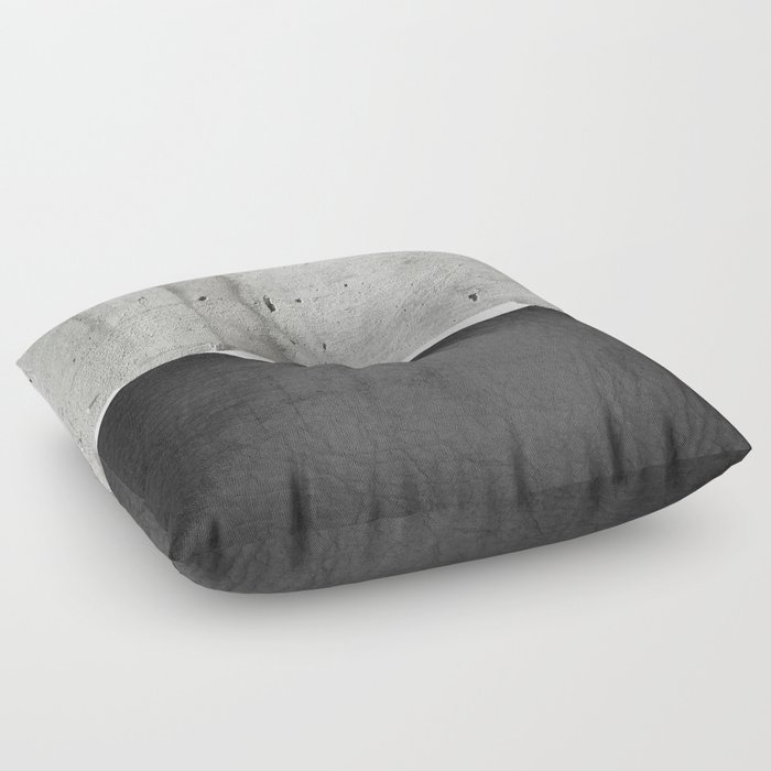 Raw Concrete and Black Leather Floor Pillow