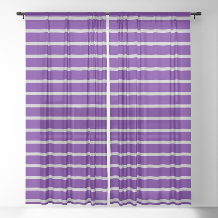 Indigo and Grey Stripes Pattern Sheer Curtain