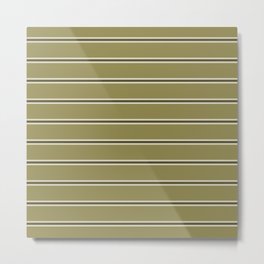 Mid Century Modern Stripes 825 Olive Green and Beige Metal Print