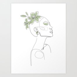 Matcha Lily Lady / white and green girl face illustration Art Print