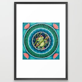 Green Tree Frog Mandala Framed Art Print