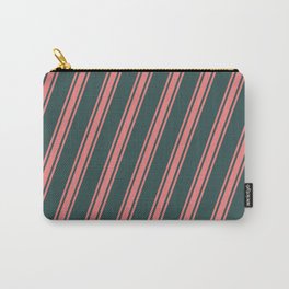 [ Thumbnail: Dark Slate Gray & Light Coral Colored Stripes Pattern Carry-All Pouch ]