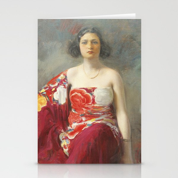 Portrait of a Woman in Red x Trini by Ramon Casas Modernism Stationery Cards