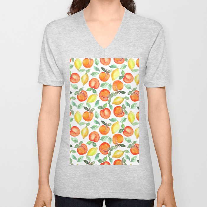 Watercolor Peaches & Lemons V Neck T Shirt