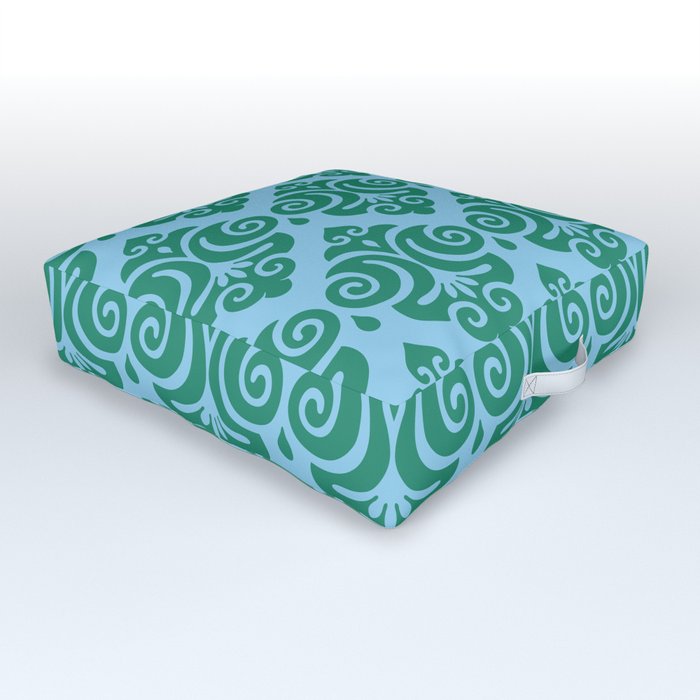 Victorian Modern Pattern Blue and Green Outdoor Floor Cushion
