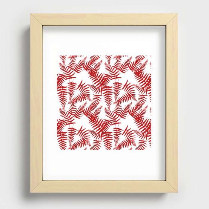 Red Silhouette Fern Leaves Pattern Recessed Framed Print