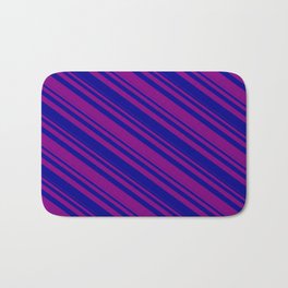 [ Thumbnail: Purple & Dark Blue Colored Pattern of Stripes Bath Mat ]