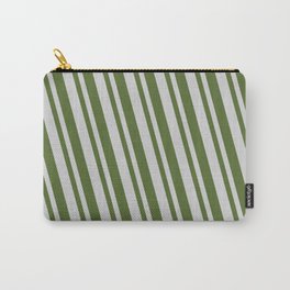 [ Thumbnail: Light Gray & Dark Olive Green Colored Lines/Stripes Pattern Carry-All Pouch ]