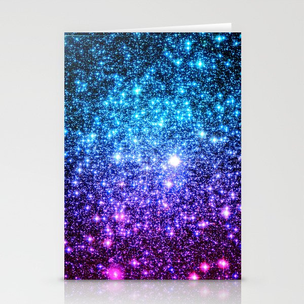 Glitter Galaxy Stars : Turquoise Blue Purple Hot Pink Ombre Stationery Cards