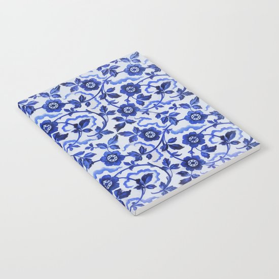 Azulejos blue floral pattern Notebook