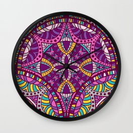 Beautiful Vintage Retro Bohemian Hippie Magenta Teal Mandala Design Wall Clock