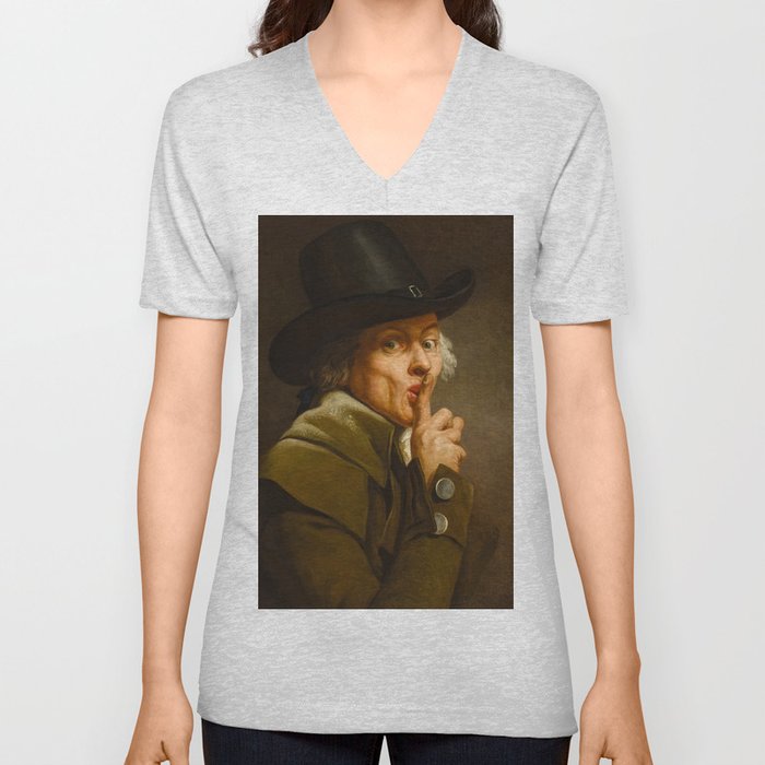 Self Portrait, The Silence, 1790 by Joseph Ducreux V Neck T Shirt