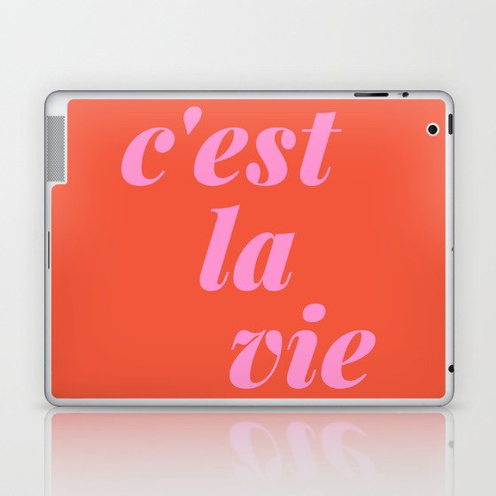 C'est La Vie French Language Saying in Bright Pink and Orange Laptop & iPad Skin