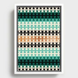 Desert Boho Ethnic Pattern with Triangles (shades of green) Framed Canvas