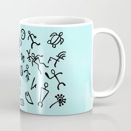 Hawaiian Petroglyphs - black pen on turquoise Coffee Mug