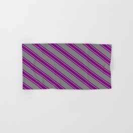 [ Thumbnail: Grey & Purple Colored Stripes Pattern Hand & Bath Towel ]