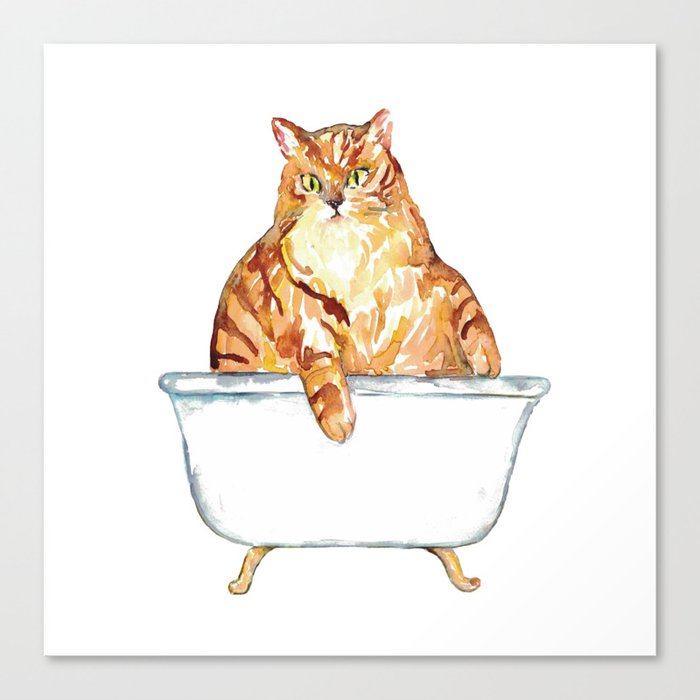SPA Cat tabby Painting Wall Poster Watercolor Canvas Print