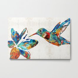 Colorful Hummingbird Art by Sharon Cummings Metal Print | Petals, Birds, Nature, Hummingbird, Bird, Animal, Rainbow, Colorful, Pretty, Tropical 
