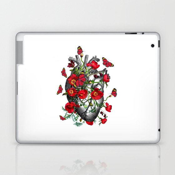 Human heart anatomy with beautiful butterflies and red anemones, floral art of human heart illustration Laptop & iPad Skin