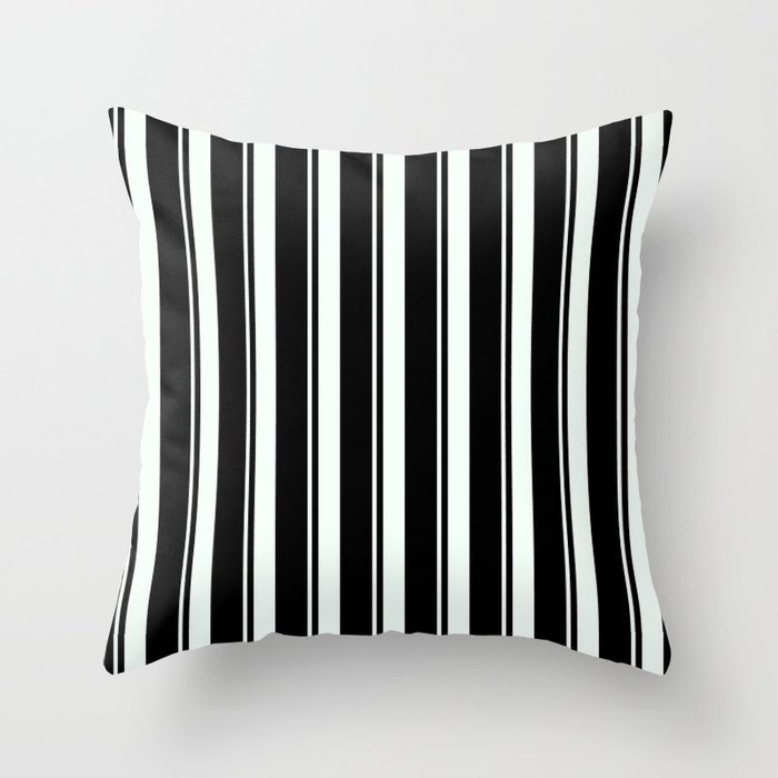 Black & Mint Cream Colored Lines/Stripes Pattern Throw Pillow