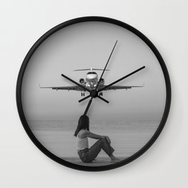Steady As She Goes IV; aircraft coming in for an island landing black and white photography photographs photograph Wall Clock